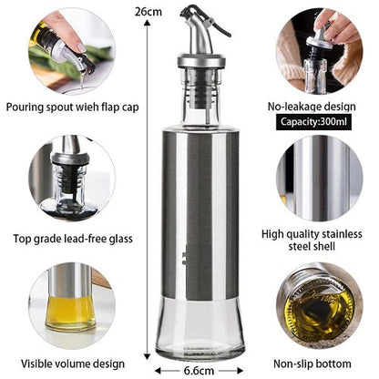 Glass Oil bottle for Kitchen 300ml with Stainless Steel Cover Body