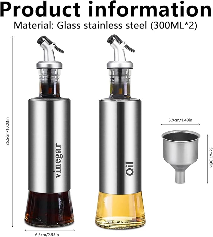 Glass Oil bottle for Kitchen 300ml with Stainless Steel Cover Body