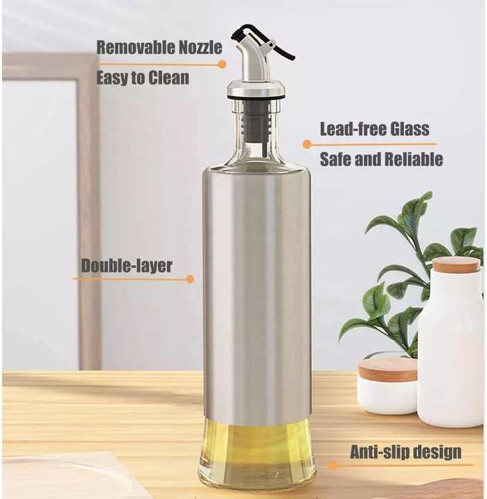 Glass Oil bottle for Kitchen 300ml with Stainless Steel Cover Body