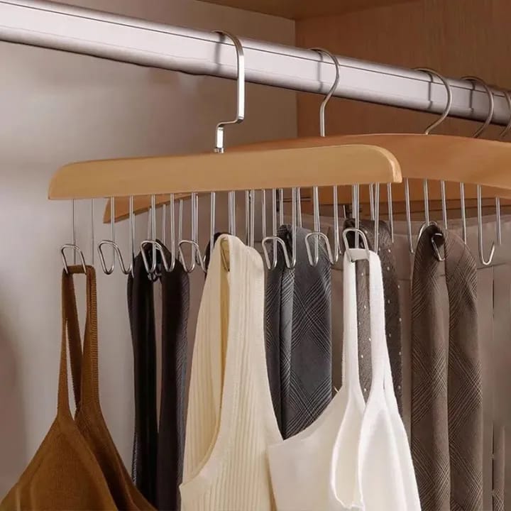 Multifunctional Wood Hanger 8 Hooks