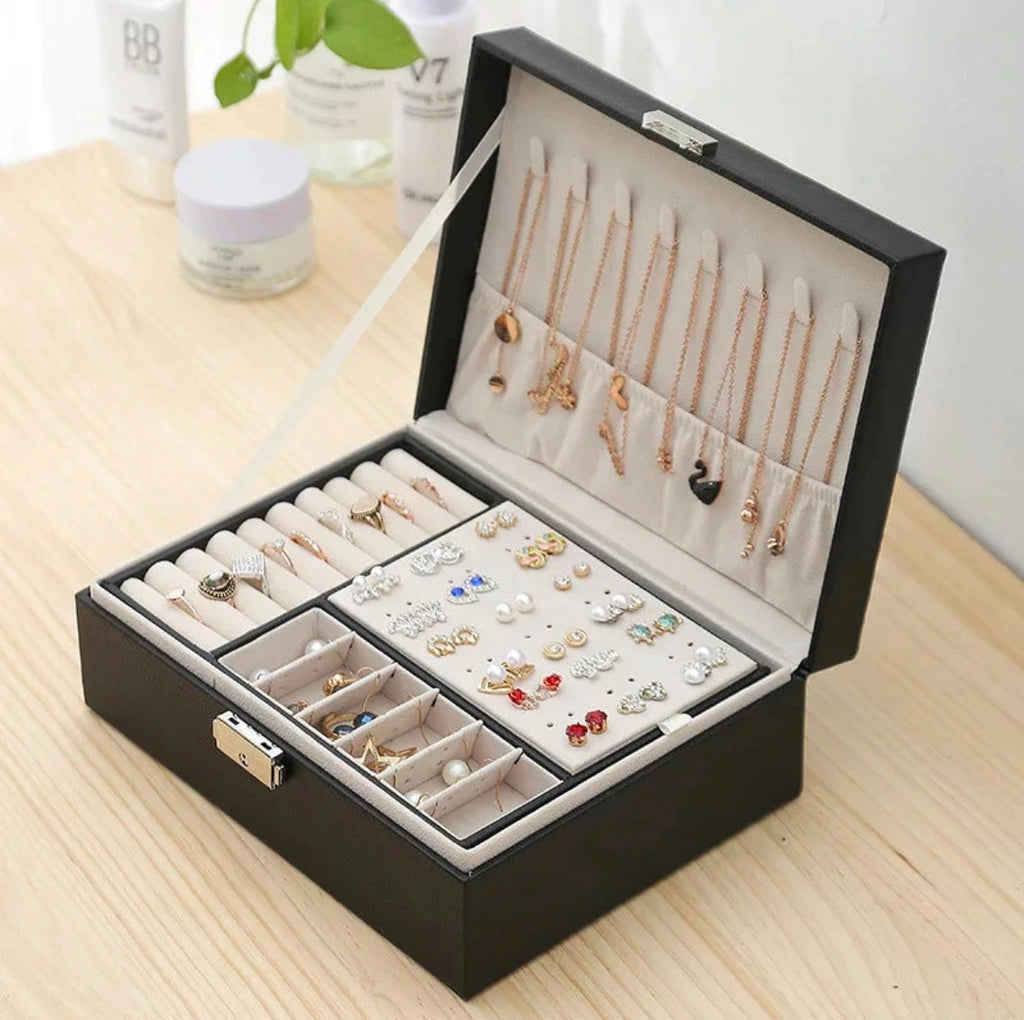 Double-Layer Jewellery Storage Box with Lock