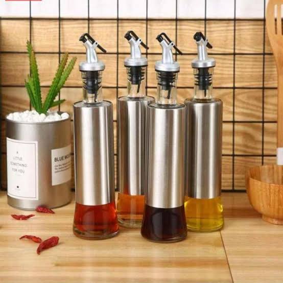 Glass Oil bottle for Kitchen 300ml with Stainless Steel Cover Body